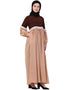 Muslim Two Color With Lace Gathered Abaya Brown